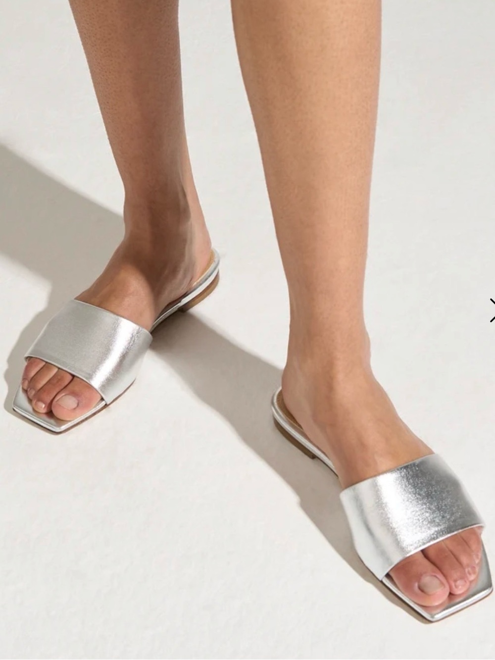Aeyde Anna Silver Metallic Leather Slide Sandals Size 40